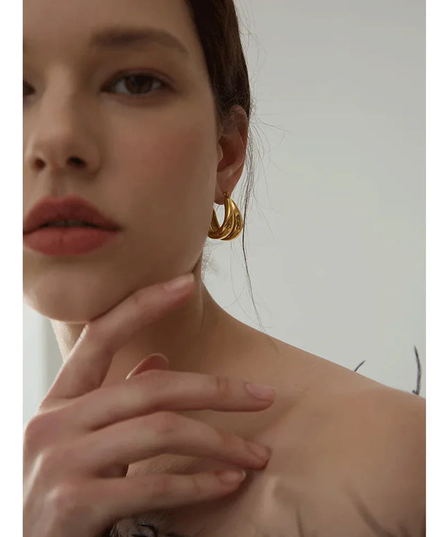 Golden Echo Hoops – The Bold Double Drop In Solid Non-Tarnish Stainless Steel With 18K Gold-Plate