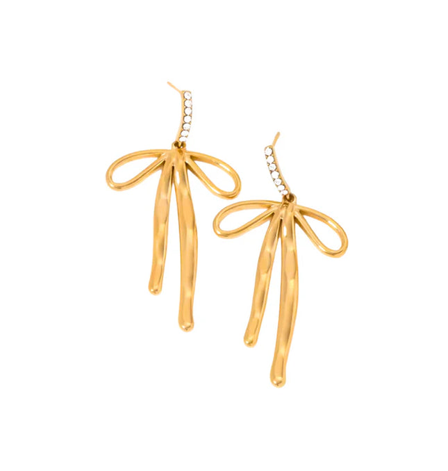 GOLD RIBBON DANCERS – DROP EARRINGS In Solid Non-Tarnish Stainless Steel With 18K Gold-Plate
