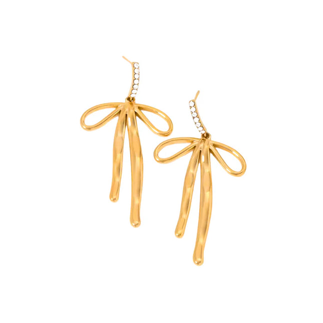 GOLD RIBBON DANCERS – DROP EARRINGS In Solid Non-Tarnish Stainless Steel With 18K Gold-Plate