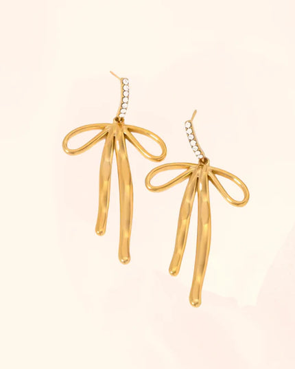 GOLD RIBBON DANCERS – DROP EARRINGS In Solid Non-Tarnish Stainless Steel With 18K Gold-Plate