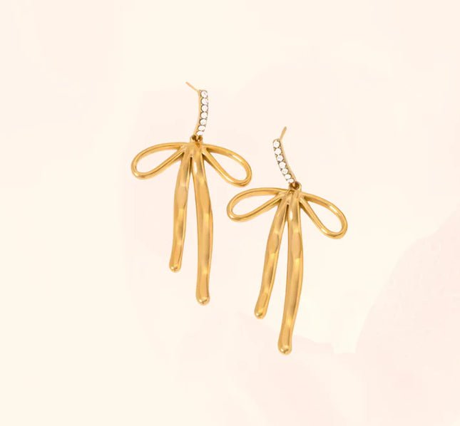 GOLD RIBBON DANCERS – DROP EARRINGS In Solid Non-Tarnish Stainless Steel With 18K Gold-Plate