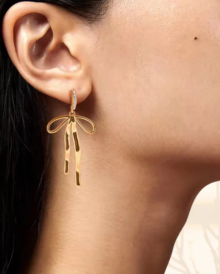 GOLD RIBBON DANCERS – DROP EARRINGS In Solid Non-Tarnish Stainless Steel With 18K Gold-Plate