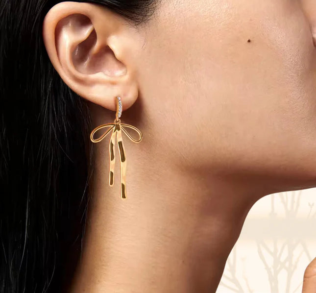 GOLD RIBBON DANCERS – DROP EARRINGS In Solid Non-Tarnish Stainless Steel With 18K Gold-Plate