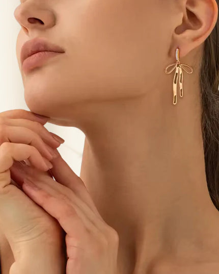 GOLD RIBBON DANCERS – DROP EARRINGS In Solid Non-Tarnish Stainless Steel With 18K Gold-Plate