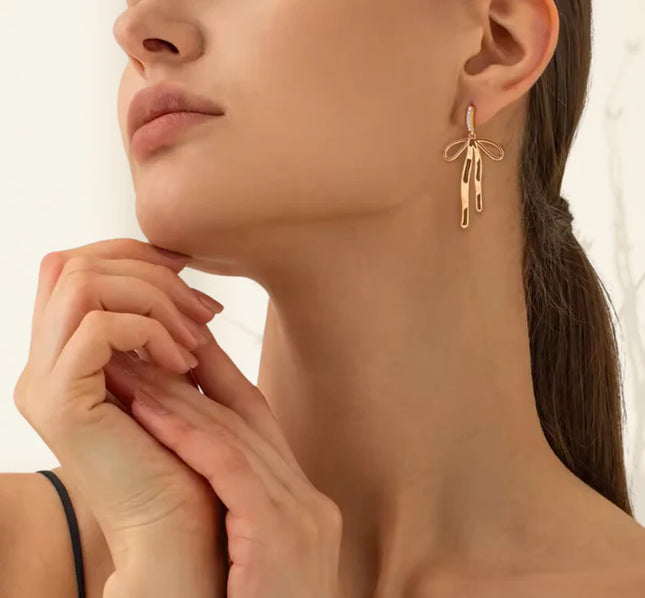 GOLD RIBBON DANCERS – DROP EARRINGS In Solid Non-Tarnish Stainless Steel With 18K Gold-Plate