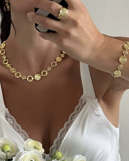 Luxe Canvas - Versace-style Inspired Coin Medallion Necklace In Solid Stainless Steel With 18K Gold-Plate