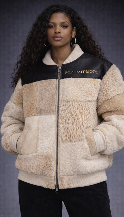 The P|M Mosaic Patchwork Shearling Bomber - Dune Edition