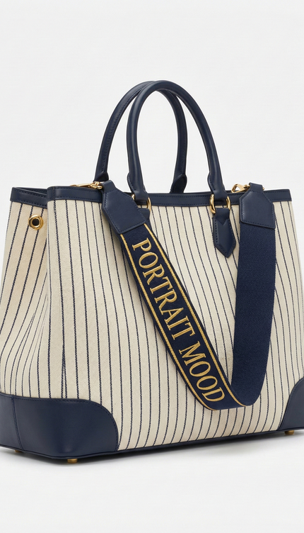 The P|M Riviera Pinstripe Tote - Navy & Cream Edition