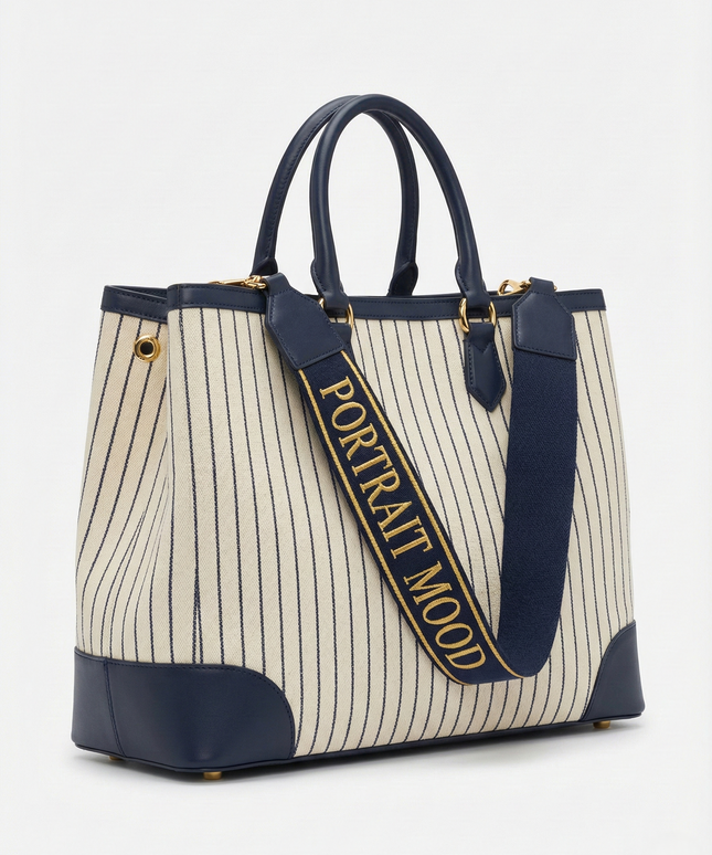 The P|M Riviera Pinstripe Tote - Navy & Cream Edition