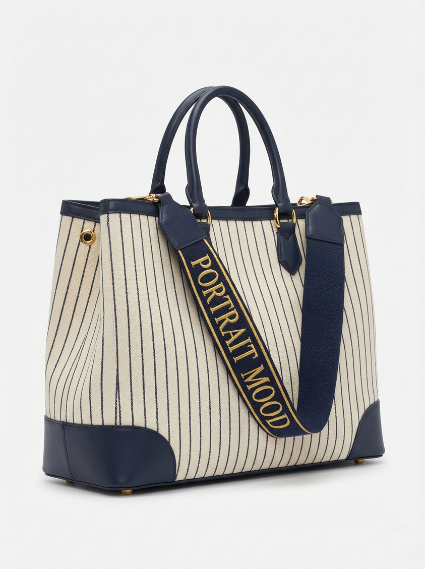 The P|M Riviera Pinstripe Tote - Navy & Cream Edition