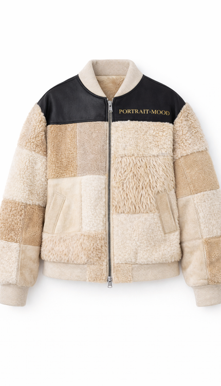 The P|M Mosaic Patchwork Shearling Bomber - Dune Edition