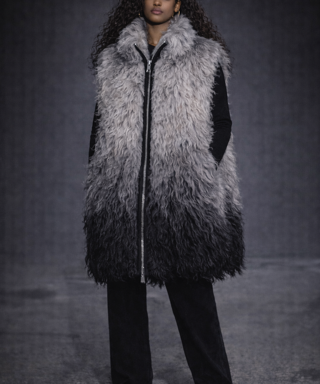 The P|M Eclipse Ombre Fur Vest - Silver Noir Edition
