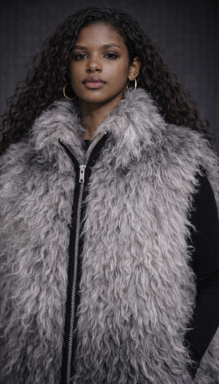 The P|M Eclipse Ombre Fur Vest - Silver Noir Edition
