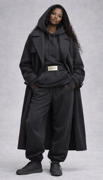 The P|M Portrait Belted Wool Trench - Charcoal Edition