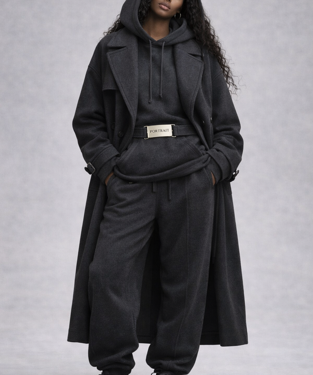 The P|M Portrait Belted Wool Trench - Charcoal Edition