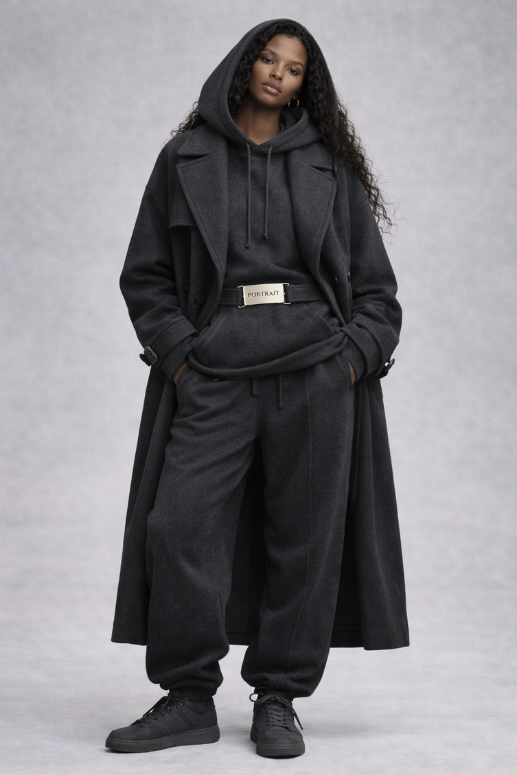 The P|M Portrait Belted Wool Trench - Charcoal Edition