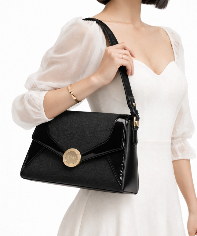 P|M ALLURE Shoulder Bag - Noir Patent Mixed-Media