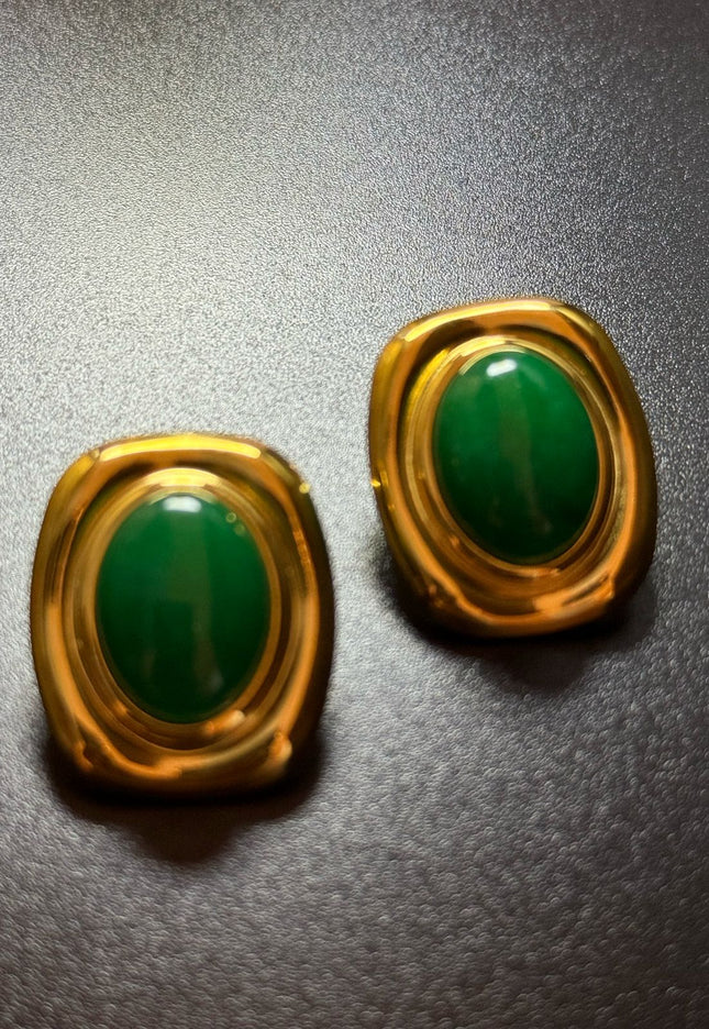 ROYAL OVAL STUDS - STUNNING BUTTERFLY GREEN EARRINGS