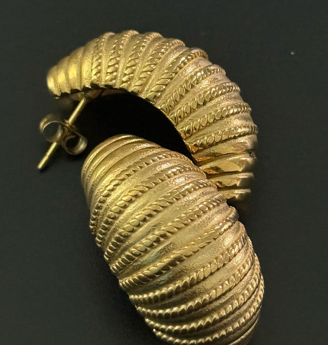 Regal Shell Earrings – Textured Elegance in Gold