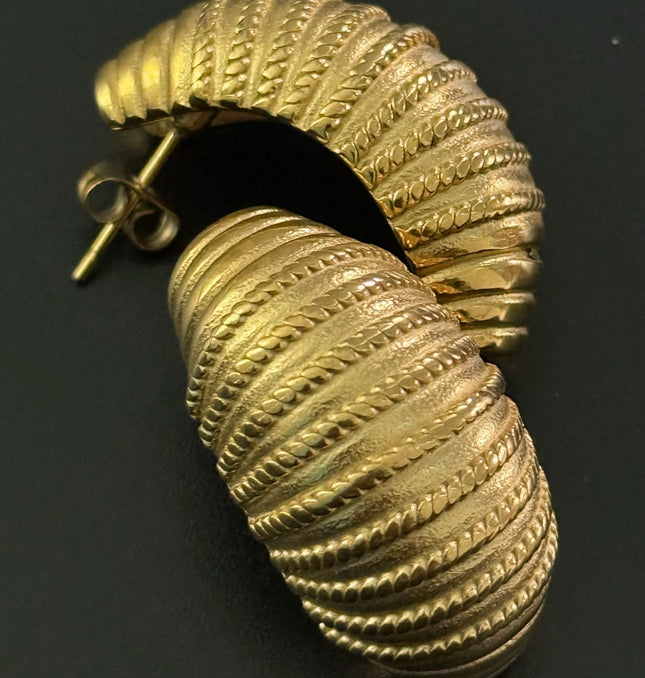 Regal Shell Earrings – Textured Elegance in Gold