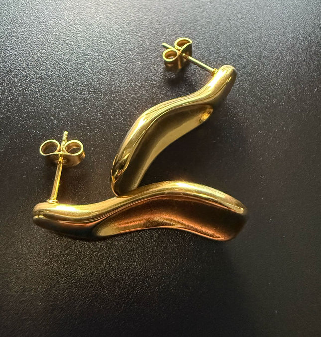 Liquid Gold Sculptural Earrings - Luxury Suave Patterns With a Radiant Gold Finish