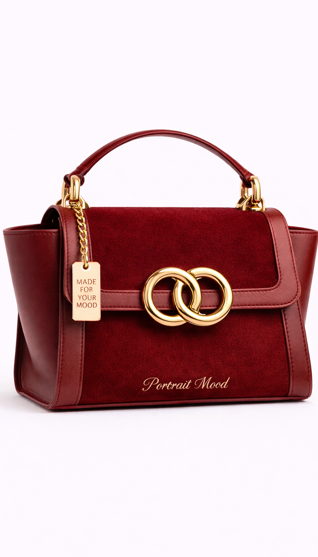 P|M SCANDAL Top Handle - Bordeaux Suede & Gold Edition