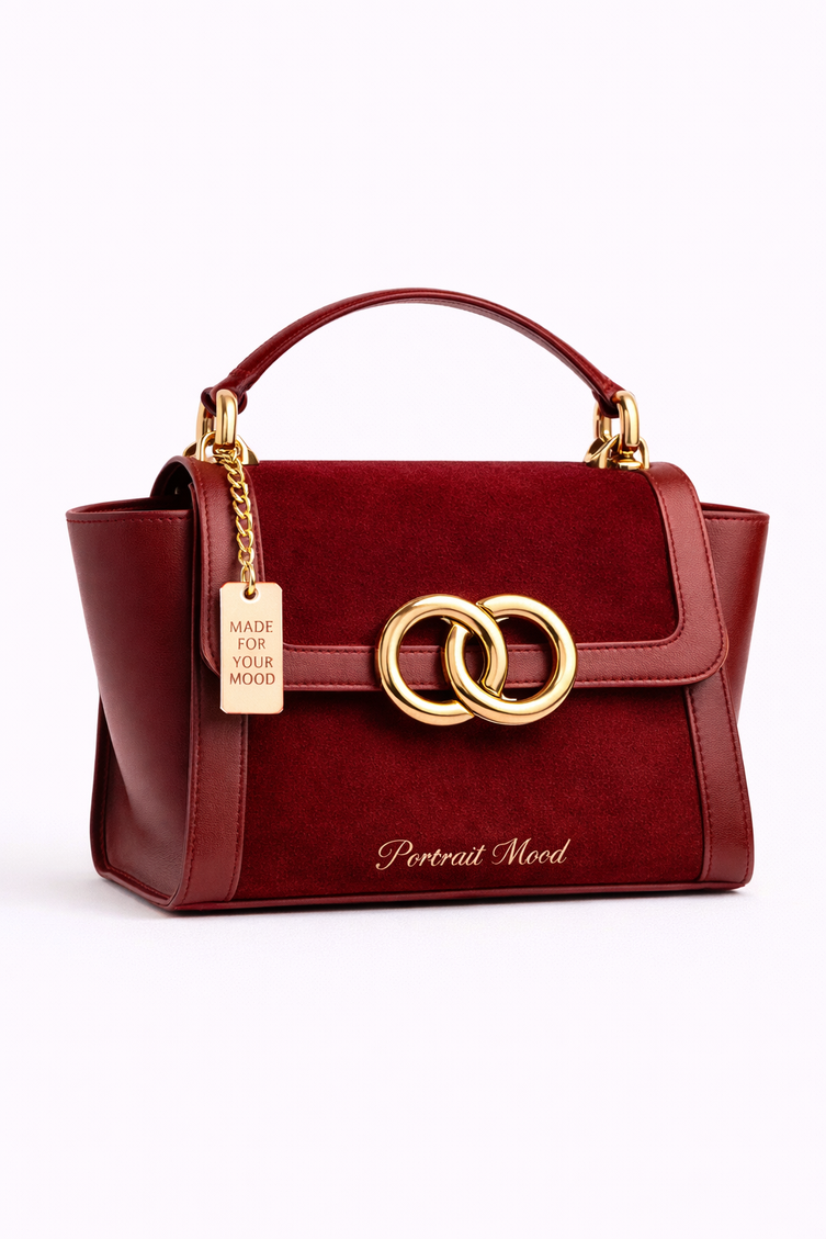 P|M SCANDAL Top Handle - Bordeaux Suede & Gold Edition