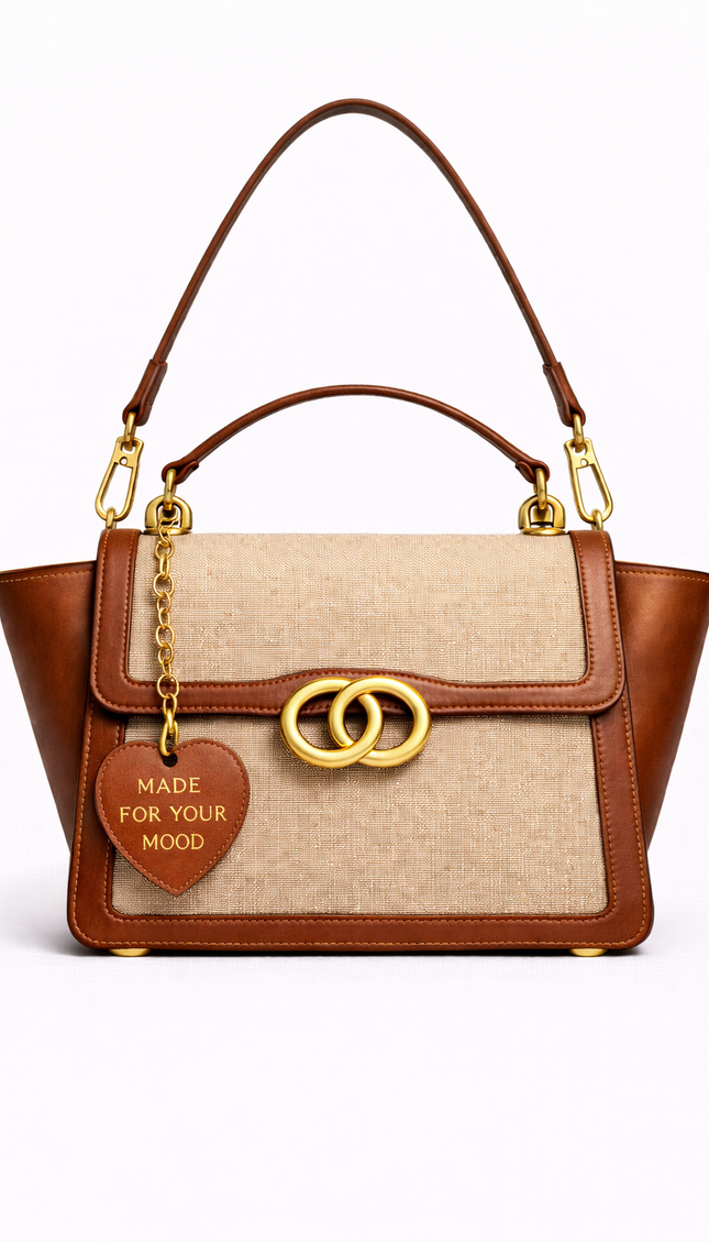 P|M RADIANCE Top Handle - Oatmeal & Cognac Mixed-Media