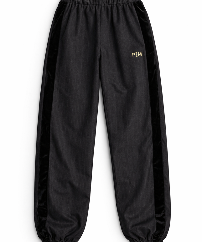 The P|M "Tuxedo" Pinstripe Track Pant - Noir & Velvet Edition