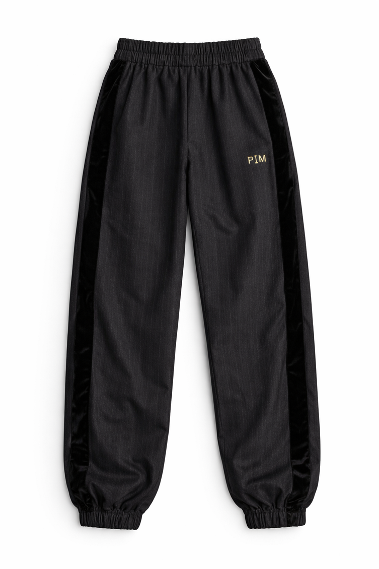The P|M "Tuxedo" Pinstripe Track Pant - Noir & Velvet Edition