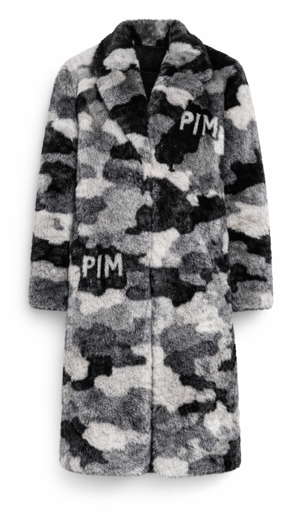 The P|M Urban Camo Intarsia Fur Coat - Monochrome Edition