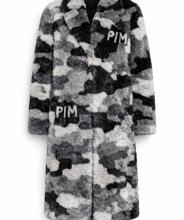 The P|M Urban Camo Intarsia Fur Coat - Monochrome Edition