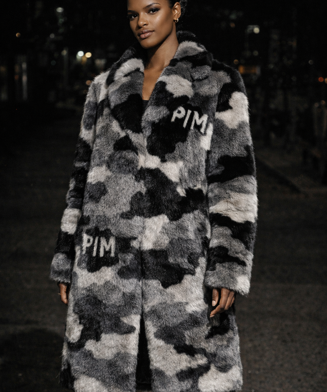 The P|M Urban Camo Intarsia Fur Coat - Monochrome Edition