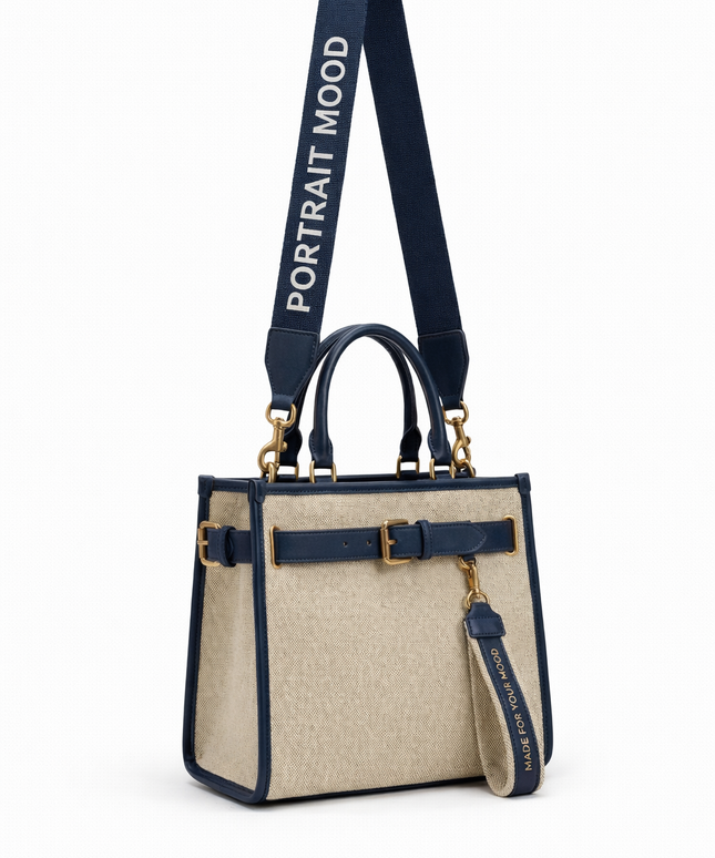 The P|M Command Belted Square Tote - Navy & Sand Edition