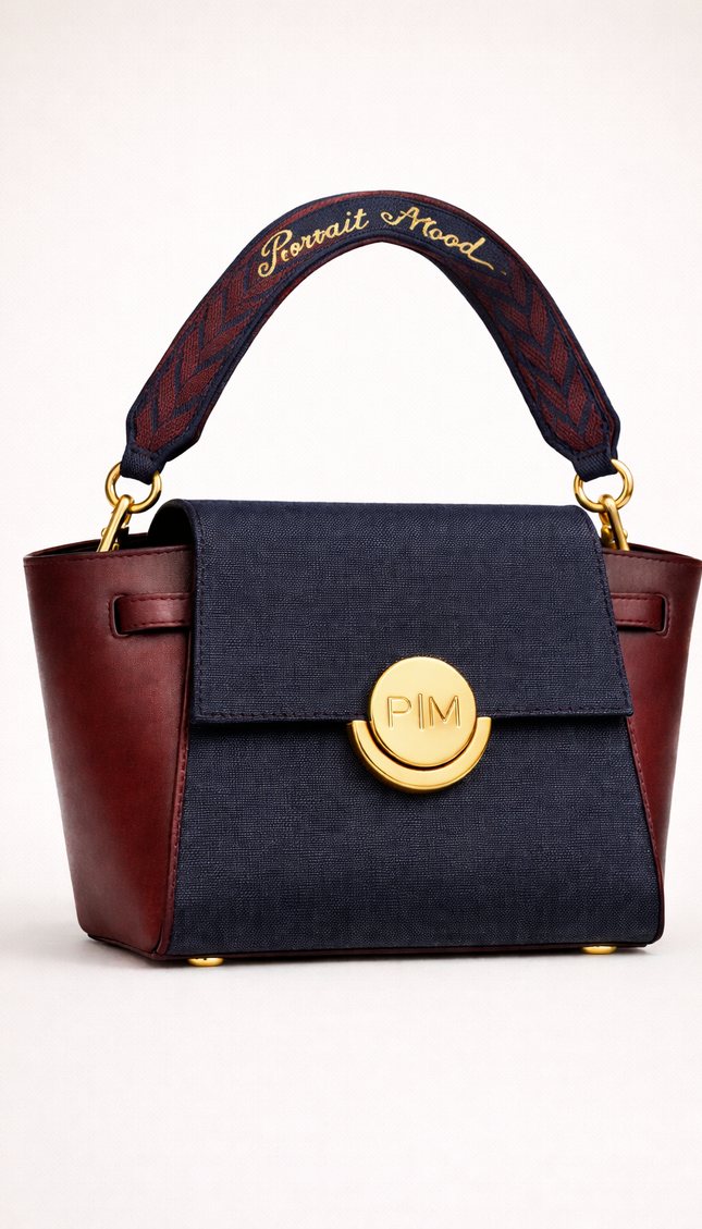 P|M COMPOSED Top Handle - Midnight & Bordeaux Mixed-Media