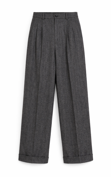 The P|M Executive Wide-Leg Pleated Trouser - Granite Edition