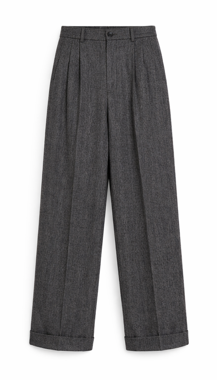 The P|M Executive Wide-Leg Pleated Trouser - Granite Edition