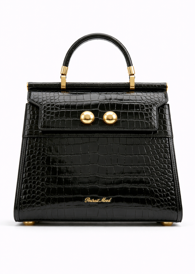 The P M Empress Croc Top Handle Onyx Edition