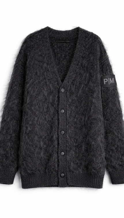 The P|M "SMOKE" Brushed Mohair Cardigan - Graphite Edition