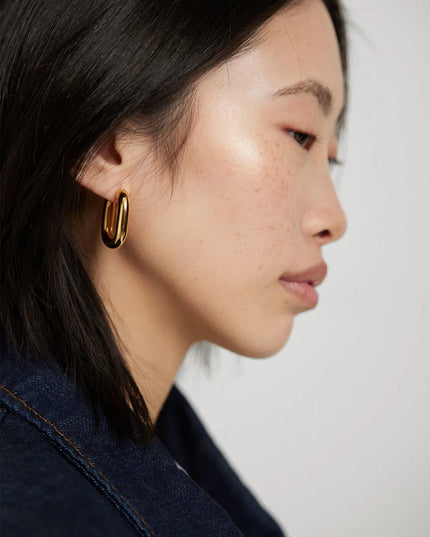 SCULPTED LUXE EDGE HOOPS - EARRINGS In Solid Non-Tarnish Stainless Steel With 18K Gold-Plate