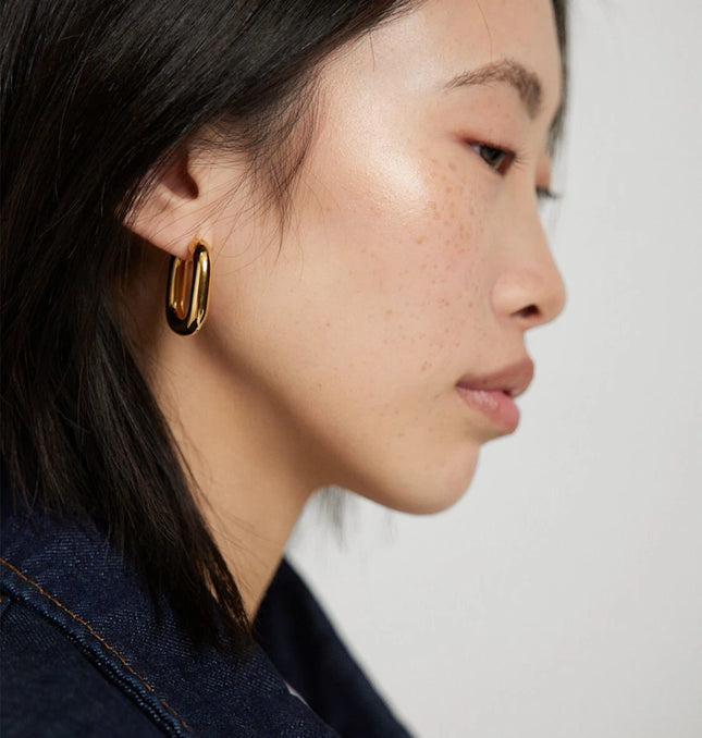 SCULPTED LUXE EDGE HOOPS - EARRINGS In Solid Non-Tarnish Stainless Steel With 18K Gold-Plate