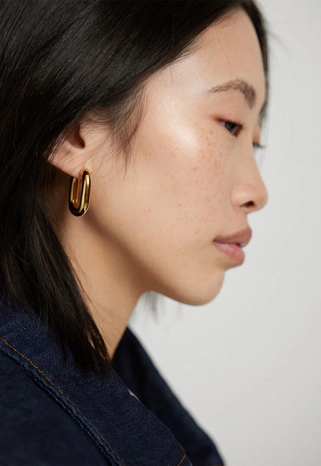 SCULPTED LUXE EDGE HOOPS - EARRINGS In Solid Non-Tarnish Stainless Steel With 18K Gold-Plate