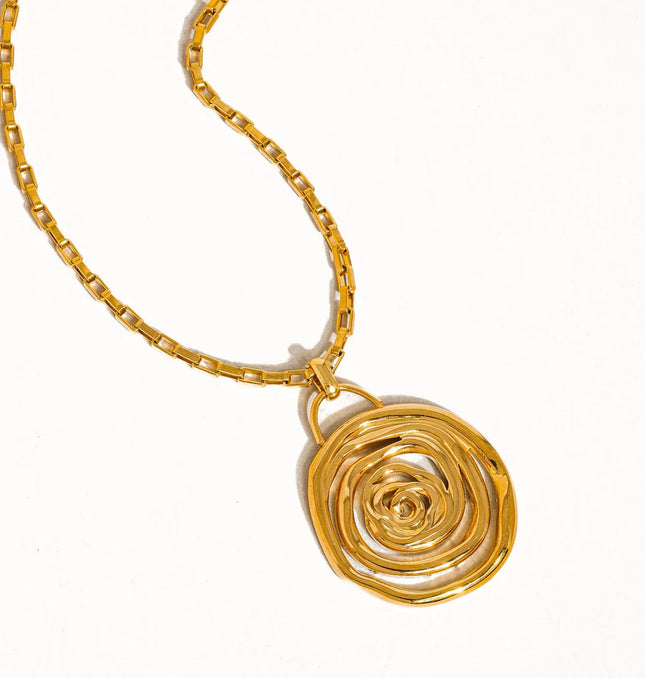 SPIRAL EMBRACE PENDANT NECKLACE In Solid Non-Tarnish Stainless Steel With 18K Gold-Plate