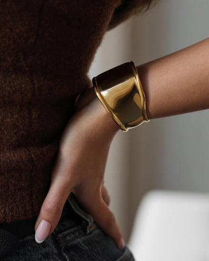 SCULPTED ARMOR CUFFS - BRACELET In Solid Stainless Steel With 18K Gold-Plate