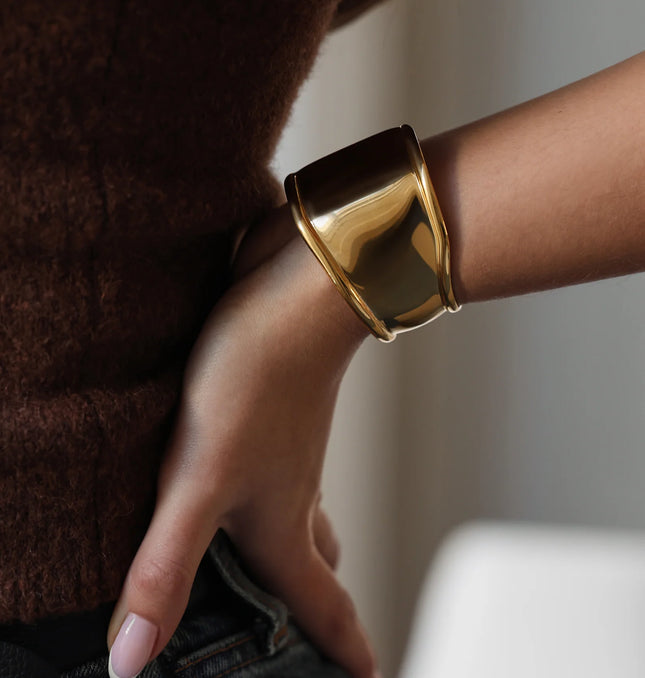 SCULPTED ARMOR CUFFS - BRACELET In Solid Stainless Steel With 18K Gold-Plate