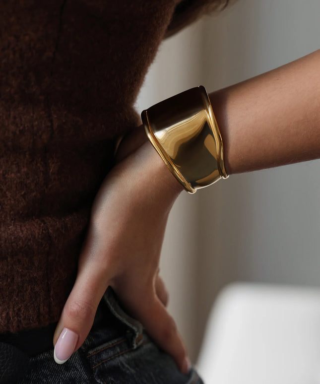 SCULPTED ARMOR CUFFS - BRACELET In Solid Stainless Steel With 18K Gold-Plate