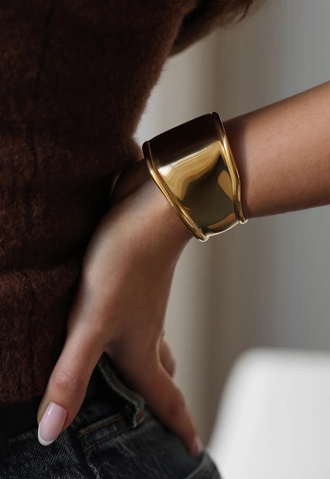 SCULPTED ARMOR CUFFS - BRACELET In Solid Stainless Steel With 18K Gold-Plate