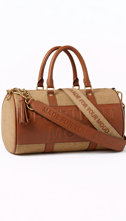 The P|M Monument Embossed Barrel Bag - Sand & Cognac Edition