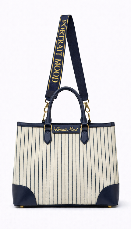 The P|M Riviera Pinstripe Tote - Navy & Cream Edition