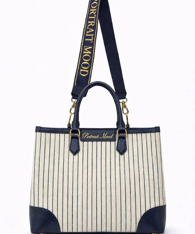 The P|M Riviera Pinstripe Tote - Navy & Cream Edition